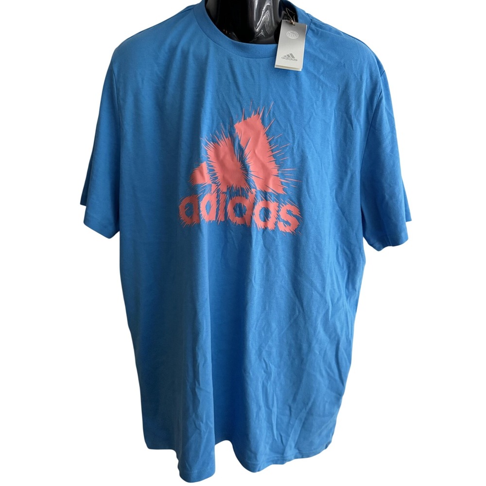 Adidas Shirt Mens XL Blue Logo Graphic Tagless T-Shirt Pulse Blue Casual Sports